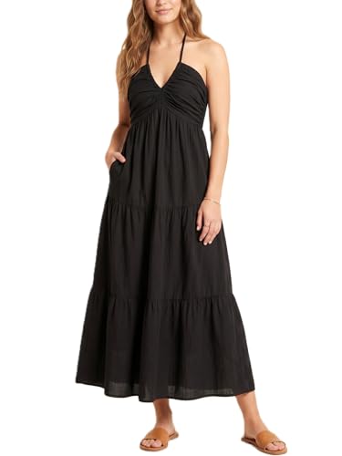 Image of Women's Casual Halter Tiered Vacation Maxi Dress with Pockets