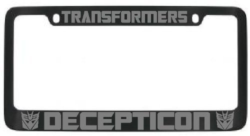 Decepticon Transformers License Plate Frame Black with Silver Lettering - 2 Free Caps
