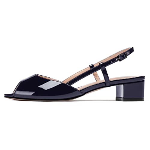 WAYDERNS Women's Slingback Patent Ankle Strap Peep Toe Chunky Low Heel Pumps Shoes 1.5 Inch2