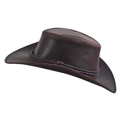 Image of Sidewinder Mens Cowboy Leather Hat Western Style Unisex Shapeable Outback Classic Braided Hatband