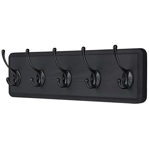 BIGLUFU Black Coat Hooks Wall Mounted, Antique Coat Hat Rack Wooden Wall Coat Hanger with 5 Hooks for Clothes Jacket B08RYQV2QR Cover