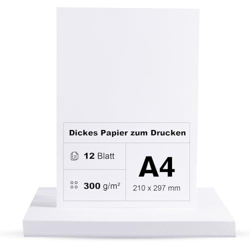 Fotokarton A4 300g/m² Weiß Papier 12 Blatt Premium Papier Dickes zum Drucken Kartonpapier Tonkarton Pappe