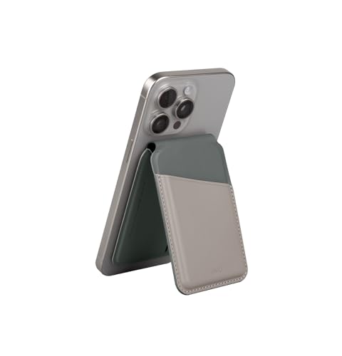 UNIQ LYDEN DS – Porte-cartes de téléphone avec support MagSafe (Ivoire/vert cassé) | Porte-carte bouclier anti-RFID