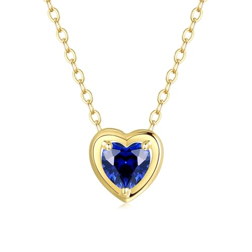 FANCIME Collier pour femme avec pendentif en forme de cœur en or jaune massif 14 carats 585 - Cadeau de Saint-Valentin pour femme et fille - Longueur de la...