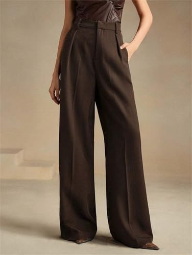 Women's High Waist Casual Wide Leg Palazzo Pants Business Work Trousers Long Straight Suit Pants Flowy Trousers with Pockets2