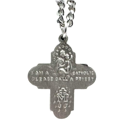 Westmon Works Four Way Medal Set Pewter Scapular Cross on a Stainless Steel Chain with Laminated I Am Catholic Call A Priest Card4