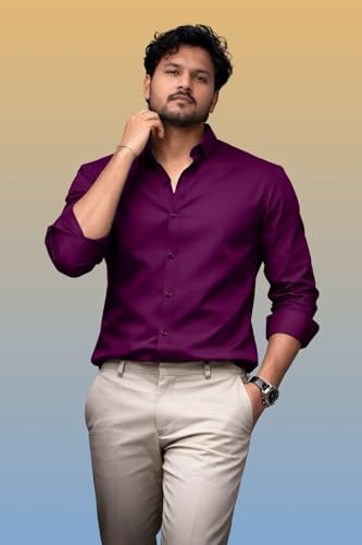Image of Men's Casual Cotton Blend Shirt | Regular Fit | Full Sleeve | Solid Design