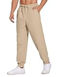 COOFANDY Men's Linen Casual Pants Lightweight Jogger Pants Elastic Waist Drawstring Yoga Beach Pants with Pockets Khaki