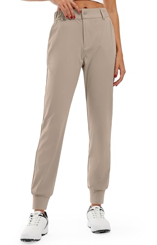 Libin Women'S 4-Way Stretch Golf Joggers Pants With Pockets, Tapered Athletic Running Sweatpants, Work Dress Casual Slacks For Women, Khaki Xl