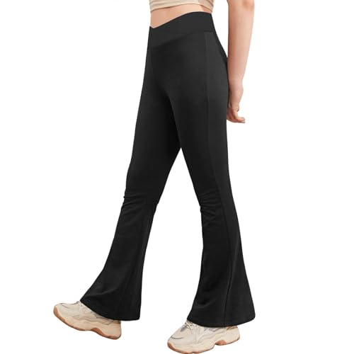 viehunt Girls Crossover High Waisted Flare Leggings Bootcut Solid Full Length Cute Yoga Pants2