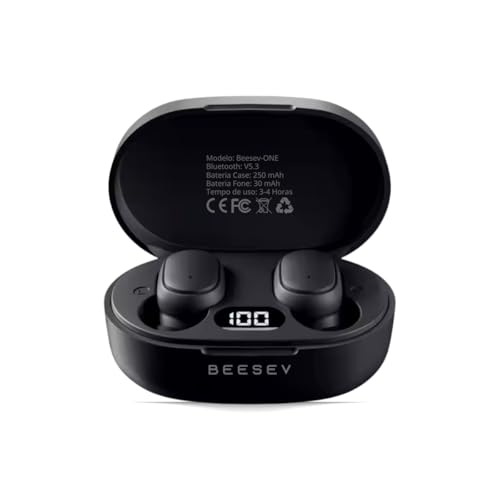 Fone de Ouvido Bluetooth 5.3 TWS Sem Fio Wireless Com Visor Graves Potente Compatível com iOS e Android, Beesev-ONE (Preto)