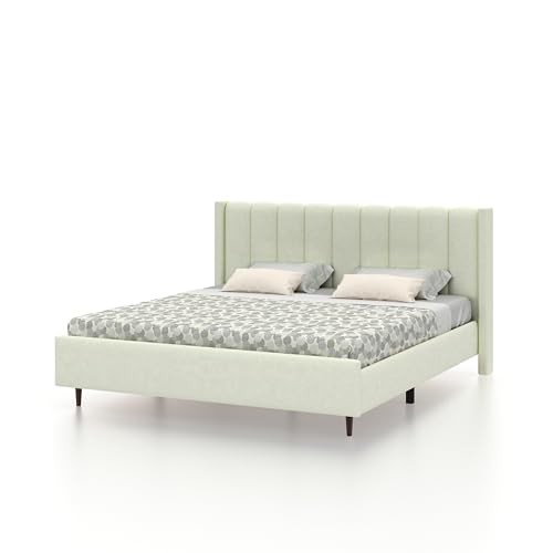 Image of Ganpati Arts Solid Sheesham Wood Emperor Upholstered Queen Size Bed Without Storage | Durable Wooden Double Bed Palang Furniture for Bedroom, Living Room, Home and Hotel (Off White)