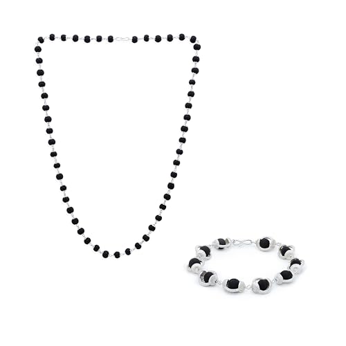 Original Karungali Malai Silver Cap Bracelet Karungali Malai Silver Cap 54 Beads Mala Combo For Men & Women Black Ebony Wood Mala & Bracelet Lab Tested
