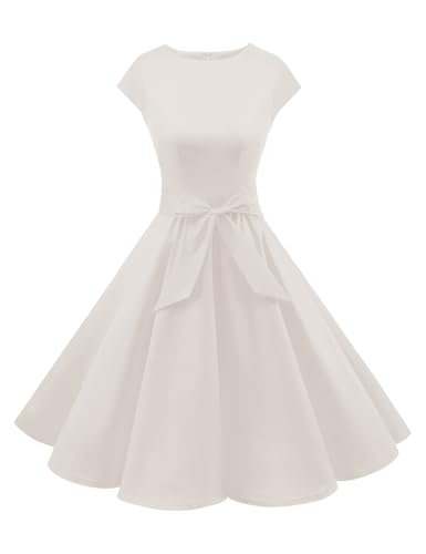 Dressystar-Kleid „Audrey-Hepburn“, klassisches Retrodesign, im Stil der 50er- und 60er Jahre ohne Ärmel Gr. X-Large, weiß