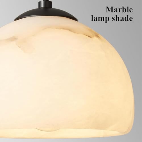KAJYLFAST Semicircular Marble Lampshade Pendant Light with E12/E14 Brass Base Pendant Lamp 5.9 In Dining Room Decorative Hanging Light(Black) [3]