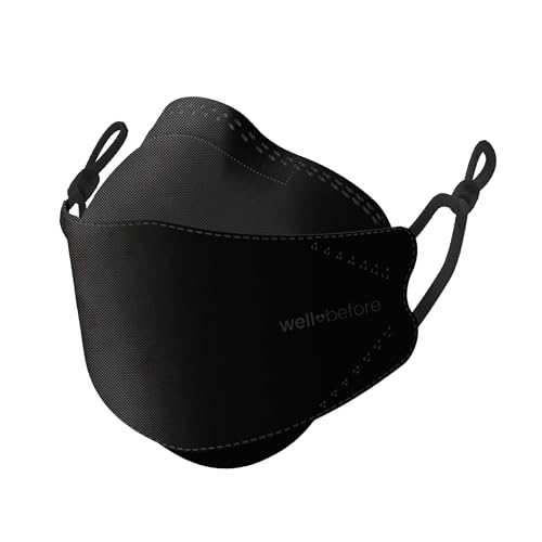 Well Before 3D KN95 Disposable Face Masks with Adjustable Ear Loops Medium Black Pack of 10
