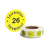 Betriebsausstattung24 Inventuretiketten "Inventur 26" auf Rolle 500 Stk. - Durchmesser: 3,0 cm - Farbe: Gelb - Form: Rund - Material: Haftpapier - Befestigungsart: Zum Verkleben - Inventuraufkleber