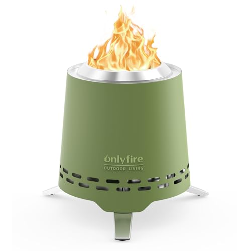 Onlyfire 16,5CM Mini Brasero sans Fumée Foyer avec Support de Pot et Sac de Transport, pour Pellets et Bois, Portable de Table Brasero, Foyer de Table à Combustion Sûre, Conique, Vert