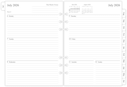 newestor 2026-2027 Weekly & Monthly Planner Refill for A5 Ring Binder Jul 2026 to Jun 2027 A5 Size 6 Holes