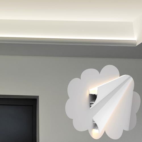 Innovz Perfil LED Moldura de Corona para Iluminación Superior e Inferior, Perfil de Aluminio para Tira Lineal con Soporte para Canal LED, Moldura de Cornisa para Techo(4meters(13.1ft))