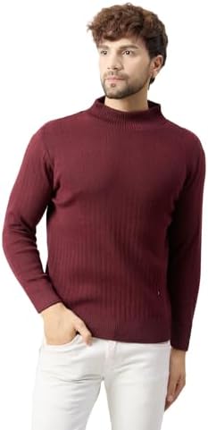 Kvetoo Men High Neck Full Sleeve Winter Woolen Sweater Color Wine Size XL