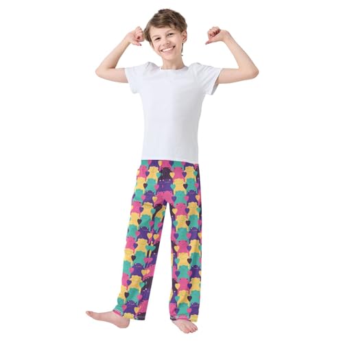 Colorful Frogs Love Heart Boys Long Pants Soft Trousers Elastic Waist Kids Lounge Bottoms with Pockets S-XL2