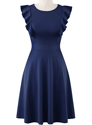 Image of YATHON Women's Vintage Ruffle Sleeve Floral A Line Cocktail Party Dresses