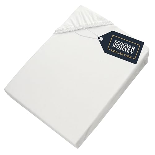 SCHÖNER WOHNEN Spannbettlaken 180x200cm Weiß bis 200x200cm - Luxus Spannbetttuch aus Jersey-Baumwolle Öko-Tex Zertifiziert - für Matratzen bis 30 cm & Boxspringbett – Bettlaken für King