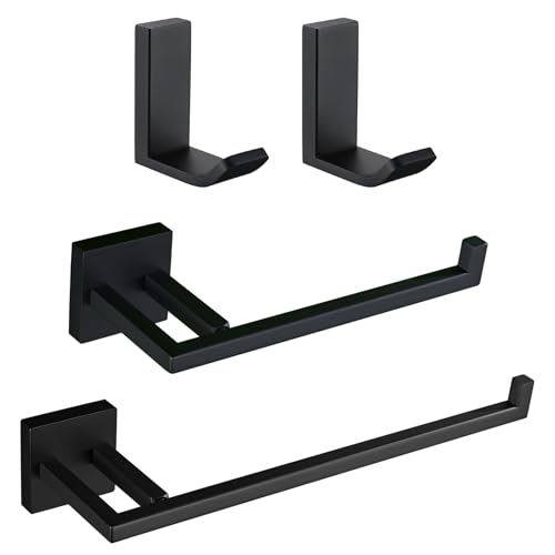 APLusee Matte Black 304 Stainless Steel 2 Pack Towel Hook, Paper Holder and Towel Bar Bundle, Wall Mounted Bathroom Accessories
