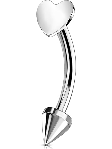 OUFER Rook Piercing Jewelry G23 Solid Titanium Eyebrow Rings Heart Vertical Labret Lip Jewelry 16G Curved Barbells Daith Rook Earrings for Women Men