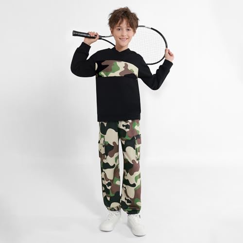 Boys Clothes Colorblock Pullover Hoodie Sweatshirt Tops and Camouflage Sweatpants 2Pcs Fall Winter Outfits Set 6-14 Years4