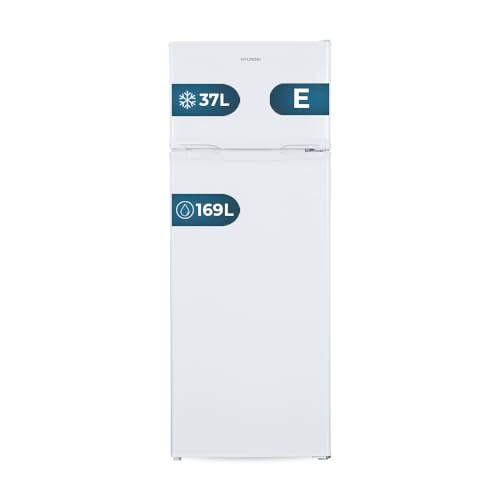 Hyundai Frigorífico Estandar Blanco, 2 Puertas HFG14355E01, Capacidad 206 Litros, Cíclica, Bajo Nivel Sonoro, Puerta Reversible, Clasificación Energética E
