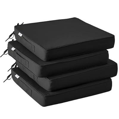 IPYNBAP Outdoor Chair Cushions Set of 4,Waterproof Outdoor Seat Cushions for Patio Furniture,Patio Chair Cushion with Handle and Ties, Square Out Door Chair Pads,19" x 19" x 3", Black