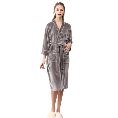 Albornoz ligero para mujer: albornoz para sauna, bata de baño bata hasta la rodilla, albornoz ligero con capucha y prácticos bolsillos frontales de rizo, albornoz para sauna para hombre y mujer,