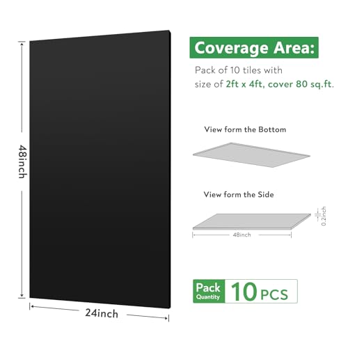 Image of STICKGOO Black Ceiling Tiles 2ft x 4ft, Smooth PVC Ceiling Panel - Waterproof, Fire-Rated, No Breakage - Decor Coverings 24 x 48in - 10 Pack Cover 80 Sq. Ft
