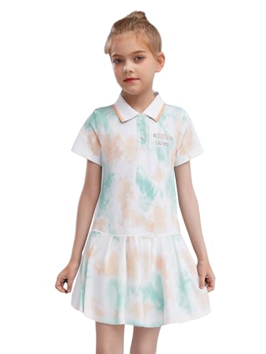 YiZYiF Kids Girls Quickdry Short Sleeve Athletic Dresses Contrast Color Printed Tennis Golf Badminton Dresses