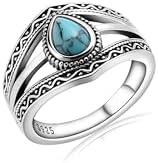 HolaJune Turquoise Ring for Women Sterling Silver Western Style Ring Bohemian Jewelry Gifts for Her 9