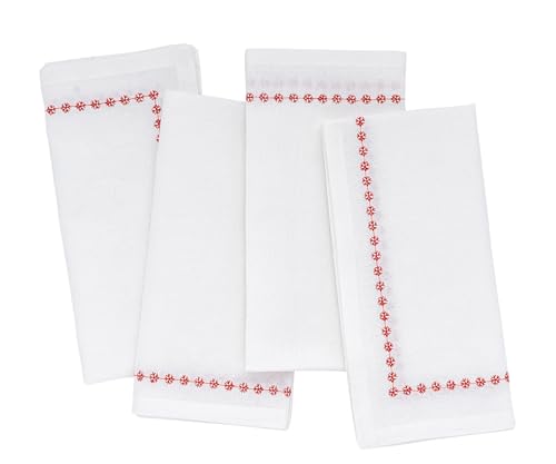 Servilletas de Algodón Blanco y Rojo Paquete x4 18x18 miniatura 1