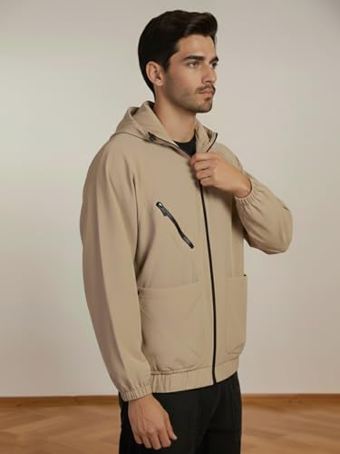 Image of CHKOKKO Sunscreen Jacket for Men Windcheater Hooded Zipper Sports Jacket | UV Protection | Sun Protective | Lightweight Water Resistant | Riding Biker | Outdoor Travel Gym Running