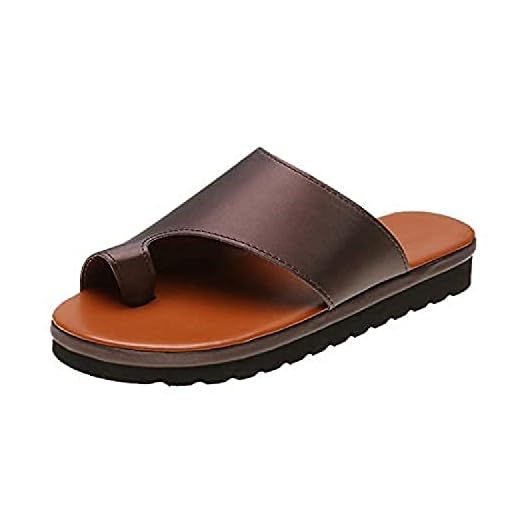 Bunion Corrector sandaler för kvinnor, korrekt tå bekväma platta glidskenor, sommar ortopediska skor PU-läder Hallux Valgus flip-flops öppen tå strand resetofflor-brun||39