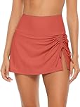 CharmLeaks Women's High Waist Swim Skirt Split Drawstring Bikini Bottom Tankini Swimsuit Bottoms Orange Red S