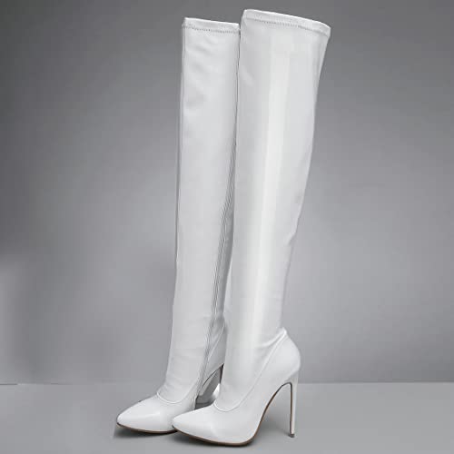 UniqueStride Women's Patent Leather Thigh High GoGo Boots Stiletto High Heels Pointed Toe Side Zip up Over the Knee Boots3