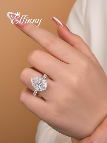 2.5ct Elongated Pear Shaped Engagement Ring,925 Sterling Silver Halo Simulated Diamond Promise Ring for Wedding,Daily,Travel3