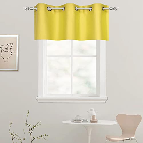 DECOVSUN Brilliant Yellow Valance for Kitchen Windows - Solid Gold Yellow Blackout Curtain with Grommet for Bedroom/Living Room, 42X18, 1 Panel