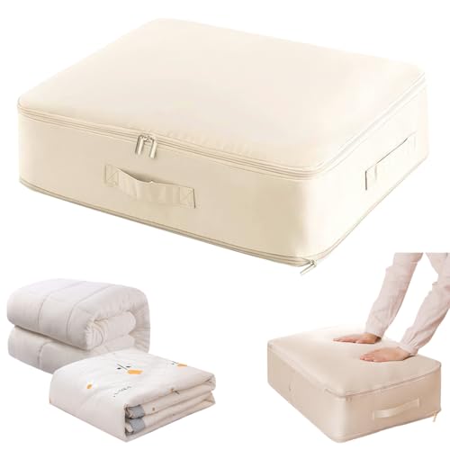 Zykra Aufbewahrungstasche für Bettdecken Winter, Selbstkomprimierender Organizer Ultra Platzsparender Große Kapazität Kleiderboxen Aufbewahrung Kleidung für Bettdecken Kleidung Decken 52x42x30cm