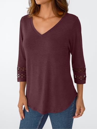Trendy Queen 3/4 Length Sleeve Womens Tops V Neck Tunic Dressy Casual Business Ladies Fall Fashion Outfits 20253