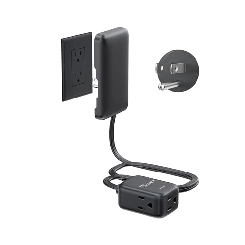 NUTICT Flat Extension Cord with 3 Outlets 3FT Short Extension Cord Flat Wall Plug & Ultra-Thin Outlet Cover 900J Surge Protection 13A/1625W ETL Listed Black Outlet Extender for Kitchen Bathroom