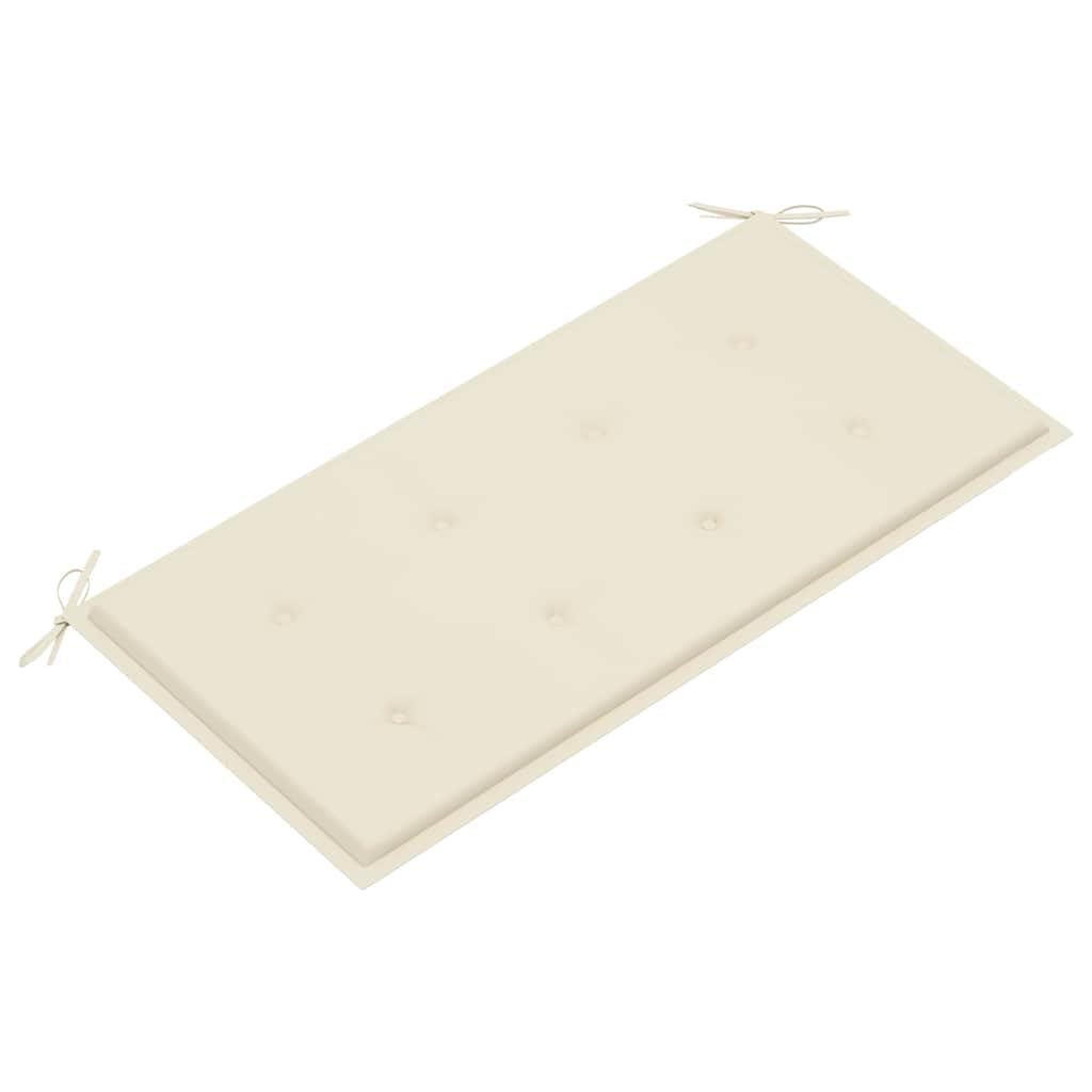 Ławka ogrodowa z kremową poduszką 112 cm lite drewno tekowe