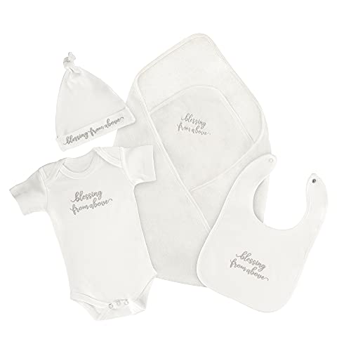 Lillian Rose Newborn Baby Christening Set, Romper, Cap, Bib and Blanket, Off White