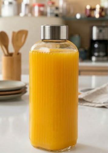 Image of CROCO JAR Wide Mouth Glass Water Bottle, 750 ML Strip Set of 4 | Leak-Proof Airtight Lid, Double Layer Stainless Steel Lid, For Water, Smoothie, Juices